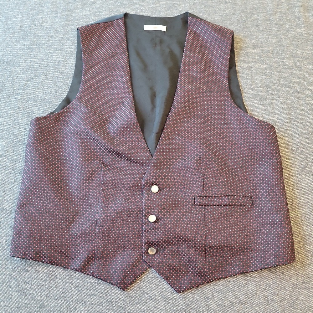 Carrot & Gibbs Vest Men's Large Handmade 100% Silk Formal Red‎ Black Geometric